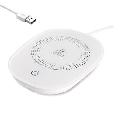 Imagem de Aquecedor Elétrico de Mesa Bebidas 55°C Copo Canecas Mamadeira Ideal para Café, Chá, Leite e Chocolate Portátil, Elegante (Branco)