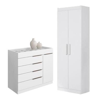 Imagem de Cômoda Sapateira Sevilha 2004147 E Armário Multiuso 2000191 Branco Brilho - Aramóveis