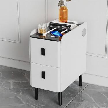 Imagem de Mesa de cabeceira inteligente, mesa de cabana de carregamento ， Stand noturno com 2 gavetas, mesa de cabeceira esbelta ， mesa final com armazenamento para quarto, branco, 35cm/13,8in