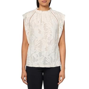 Imagem de Anne Klein Blusa feminina Blssm Lace Sl Ruffle Nk W Ladder Lac, Pomba branca, M