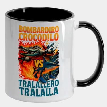 Imagem de Caneca Branca com Alça e Interna Preta 325ml - Bombardiro Crocodilo VS Tralalero Tralala Italian Brainrot