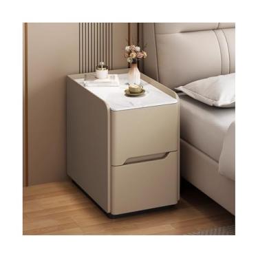 Imagem de Mesa De Cabeceira Moderna Com Espaço De Armazenamento, Mesa De Cabeceira Estreita De Madeira Maciça Com Gavetas Para Dormitório E Áreas Pequenas(Khaki,13x15x19in)