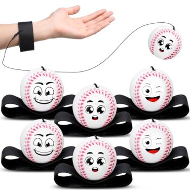 Imagem de Halloscume 6 Pcs Wrist Return Balls Baseball on a String Face Baseball Party Favors Return Sport Balls with Elastic Strap Wrist Exercise for Adults for Fun Outdoor Activity Sports Team Gifts
