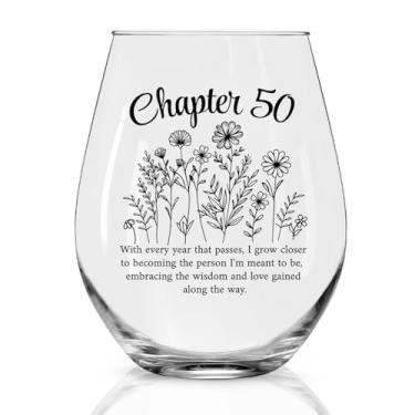 Imagem de Perfectinsoy Capítulo 50 taça de vinho sem haste, comemoração do tempo 50 taça de vinho, presentes de feliz aniversário de 50 anos para amigos, colegas, irmãs, irmãos, mãe, pai, taças de vinho para