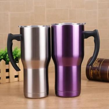 Imagem de Caneca Térmica Parede Dupla em Aço Inox Roxa 900ml com Canudo - Estilo Premium