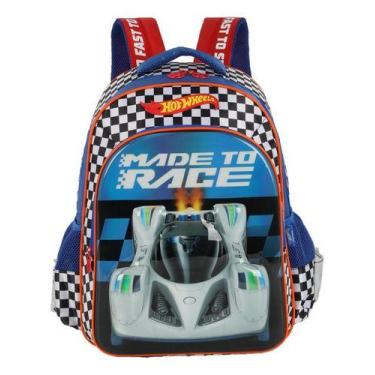 Imagem de Mochila Hot Wheels De Costas Infantil Luxcel Carro Em Relevo Cor Azul