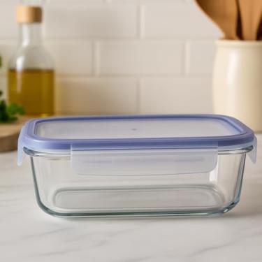 Imagem de 1 Pote Vidro Retangular Hermético Marmitas 4 Travas 1500 ML