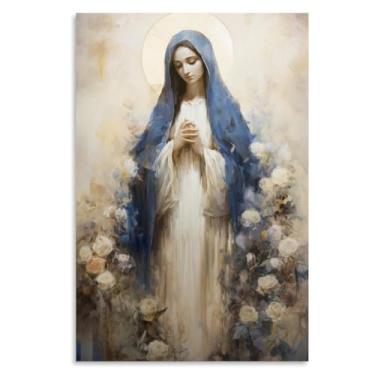 Imagem de KERAXL Pôster da Virgem Maria Imagem das Marias Virgem de Guadalupe Impressão em tela de ícone católico tradicional, Madonna, arte cristã, moderna, decoração de casa, estilo sem moldura, 12 x 18