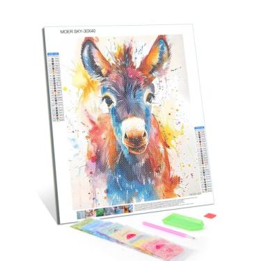 Imagem de MOER SKY Pintura de diamante de burro faça você mesmo, a pintura colorida de burro por números para iniciantes, kits de arte de diamante redondo completo para decoração de quarto e decoração de sala