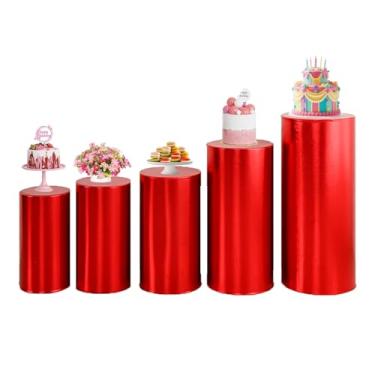 Imagem de Cylinder Covers for Parties, Cylinder Pedestal Stand Covers Bronzing Cylinder Tables Cover Cilindros De Decoracion De Fiestas for Birthdays Weddings Banquet(Red,Set of 5)