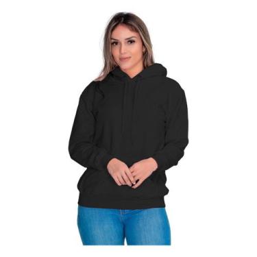 Imagem de Moletom Liso Flanelado Feminino Blusa De Frio Canguru - Core Base, Pre