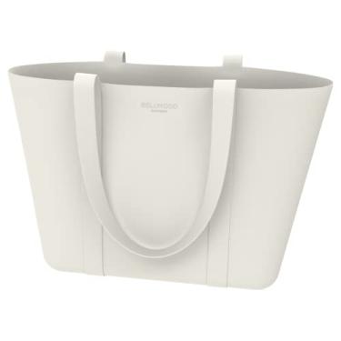 Imagem de Bellwood Bolsa de ombro de silicone para compras, compras, praia, piscina, acampamento, minimalista, à prova d'água, lavável, Branco, Large