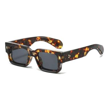 Imagem de HCPIHF Óculos de sol com armação retrô, moda feminina e masculina, luxo, viagem, UV400 (tamanho único/cinza leopardo)