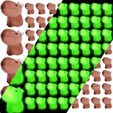 Imagem de 100 peças de mini animais de resina que brilham no escuro, figura de capivara, ornamento, estatuetas de animais em miniatura para esconder, bugigangas de festivais, mesa, decoração de artesanato para