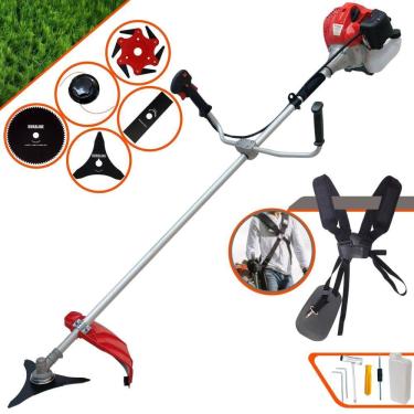 Imagem de Aparador de Grama À Gasolina Anmax CG430P Motor 2T 43cc 2HP de Potência 9.000rpm Roçadeira Completa Com Carretel de Nylon + Kit Com 4 Lâminas de Corte