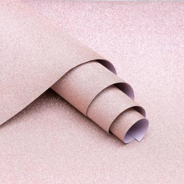 Imagem de wishFIRE Papel de parede com glitter rosa 43,9 cm x 1,219 cm papel de contato brilhante papel de embrulho de presente papel de parede autoadesivo removível DIY decorativo para quarto sala de estar