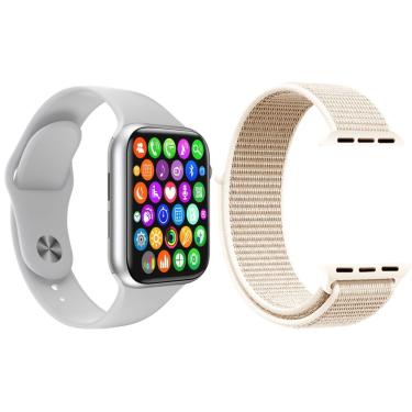 Imagem de Kit 1 Relógio Smartwatch Iwo9 Branco + 1 Pulseira Rosa