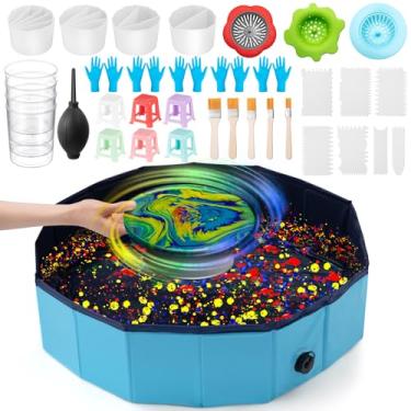 Imagem de Fuyoooo 1 conjunto de suprimentos para derramamento de tinta, 1 protetor de respingos de tinta acrílica, 12 suportes de tela, 4 copos divididos, 3 coadores de pintura, 4 copos medidores, 7 raspadores