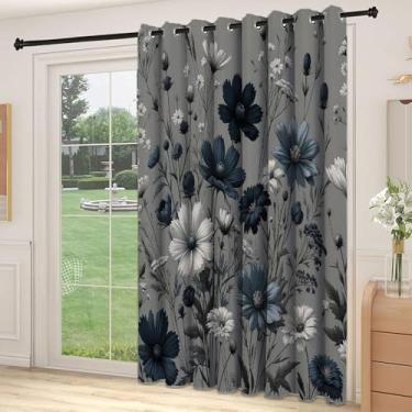 Imagem de Divisória de parede de cortina de divisória azul marinho, primavera noite cottagecore estilo vintage floral arranjar flores silvestres, cortinas largas isoladas/cortinas de quarto (painel único), L