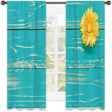 Imagem de Cortinas blecaute florais de mola de madeira para quarto - Cortinas escurecidas com isolamento térmico para sala de estar, L 132 x C 239 cm