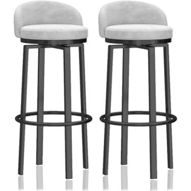 Imagem de Conjunto De Bancos De Bar Giratórios, Bancos De Bar Modernos De Altura, Bancos De Balcão De Veludo, Cadeiras De Ilha Com Base Preta Encosto Baixo, Cadeiras De Bar Estofada, 2pcs, Height 75cm