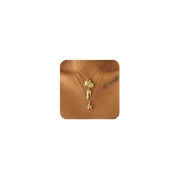 Imagem de ALYXUY Colar feminino com pingente de concha delicada, acessório de estrela da lua, pingente de praia, bijuteria de verão para mulheres