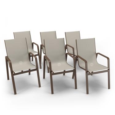 Imagem de Kit 6 Cadeiras Miami Gourmet Alumínio Marrom Tela Bege