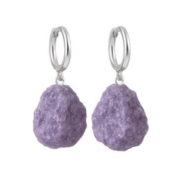 Imagem de Brinco de Argola Lepidolita Roxa - Cristal Natural, Prata 925