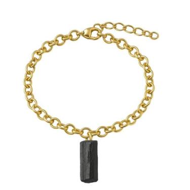 Imagem de Pulseira de Turmalina Negra - Cristal Natural, Banho Ouro 18k