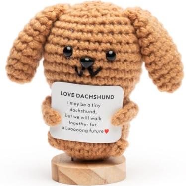 Imagem de HALIAFANCY Presentes "I Love You" para ele, presentes positivos de crochê com animais Dachshund de longa distância para aniversário romântico, casal, namorado, namorada, aniversário, casamento