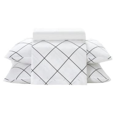 Imagem de Jogo de Cama King Branco Orion Quadriculado 4 Peças Algodão Dohler - D