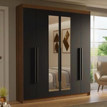 Imagem de Guarda-roupa Casal Com Espelho Saturno Madesa Rustic/preto