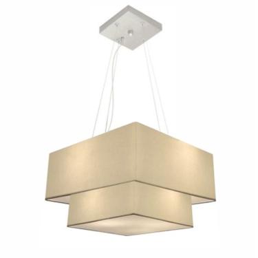 Imagem de Lustre Pendente Duplo Quadrado Vivare Md-4157 Cúpula em Tecido 40x35cm Algodão Crú - Bivolt