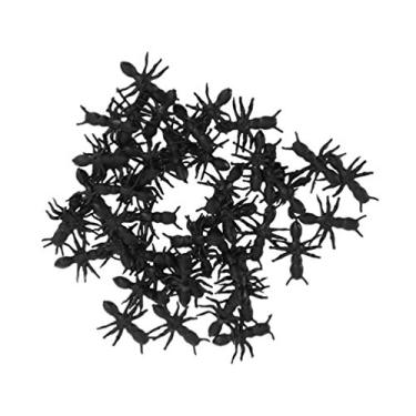 Imagem de Black Decor 100 peças de formigas falsas de plástico brinquedos de brincadeira interessante simulação de Halloween formigas realistas figura de brinquedo para festa de Halloween preto decoração de