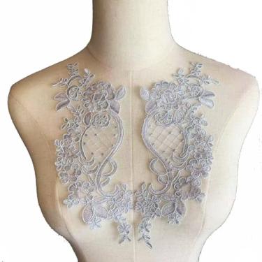 Imagem de Lmlliang 1 par de apliques de flores de renda – Acabamento de renda bordado com motivo floral costurado para roupas DIY, vestidos de casamento, artesanato e decorações, cinza