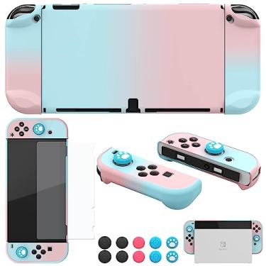 Imagem de COMCOOL Dockable Case for Nintendo Switch Oled - [9 FT Military Grade Drop Protection] [with Tempered Glass Screen Protector and Thumb Grips] Protective Cover for Nintendo Switch Oled - Pink Blue