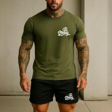 Imagem de Kit 2 Peças Ref 249 Short TACTEL Estampado Be Strong E Camiseta Mascul