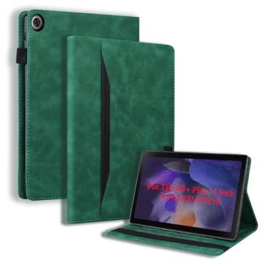 Imagem de Capa flip para Samsung Galaxy Tab A9+ Plus 11 polegadas (SM-X210/X216/X218), capa traseira macia com suporte de couro PU, suporte ajustável com compartimentos para cartões/porta-canetas/bolso frontal