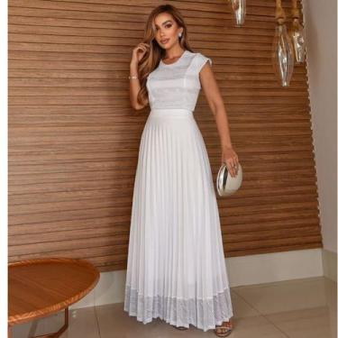 Imagem de Conjunto Cropet e Saia longa Plissada na malha flower moda evangélica 