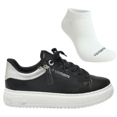 Imagem de Kit Tênis Casual Feminino Via Marte 206-001-01 E Meia, 38, Preto, Prat