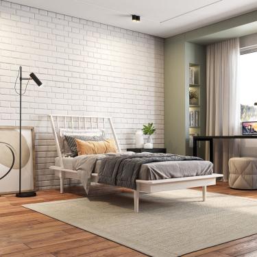 Imagem de Cama Solteiro em Madeira Maciça Nordik Branco Lavado