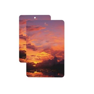 Imagem de Purificadores de ar para carro, 2 peças, para pendurar no carro, lavanda, cartões perfumados, pôr do sol ao anoitecer, tabletes de aromaterapia, ambientador suspenso para espelho retrovisor de carro