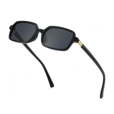 Imagem de EASYHAUTE Óculos de sol retangulares para mulheres, óculos de sol retrô inspirados no Miu dos anos 90 com UV 400, lentes retangulares vintage, Preto, cinza, Medium
