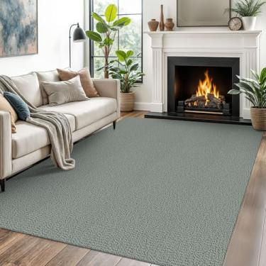 Imagem de EARTHALL Tapetes laváveis para sala de estar, antiderrapante, 1,8 m x 1,8 m, tapete de algodão emborrachado para sala de jantar, tapete trançado para sala de estar, quarto, sala de jantar, verde/cinza