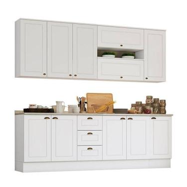 Imagem de Cozinha Completa Americana 7 Peças Branco Com Tampo - Móveis Henn Branco