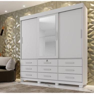 Imagem de Guarda Roupa Londres 3 Portas 9 Gavetas com Espelho Benetil Móveis - Branco