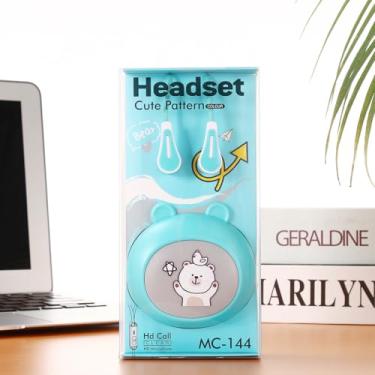 Imagem de QearFun Fones de ouvido intra-auriculares com fio Kawaii para crianças com microfone e estojo de armazenamento fofo com urso panda (verde urso)