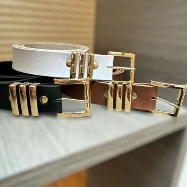 Imagem de KIT Cinto PLUS SIZE Fivela Quadrada com passador Triplo. DOURADA - NoB