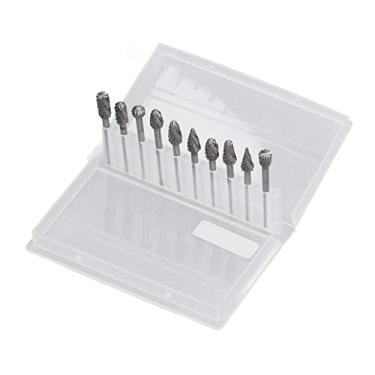 Imagem de Conjunto de 10 peças de rebarbas rotativas de aço de tungstênio de corte duplo para gravação e ferramenta de moagem de metal - para remoção de cicatrizes de solda, limpeza de rebarbas, chanframento e