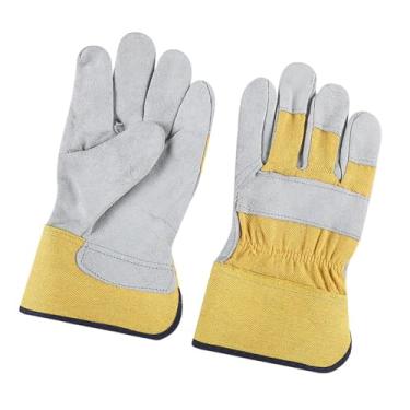 Imagem de Fenteer Luvas de trabalho, proteção para as mãos, luvas de jardinagem para serviços pesados, protetor de palma para entalhe em madeira ao ar livre, manutenção, Amarelo Claro